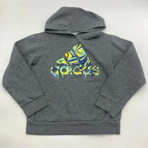 ADIDAS Youth M (10-12) Heather Gray Hoodie Sweatshirt Paint‎ Logo Pullover